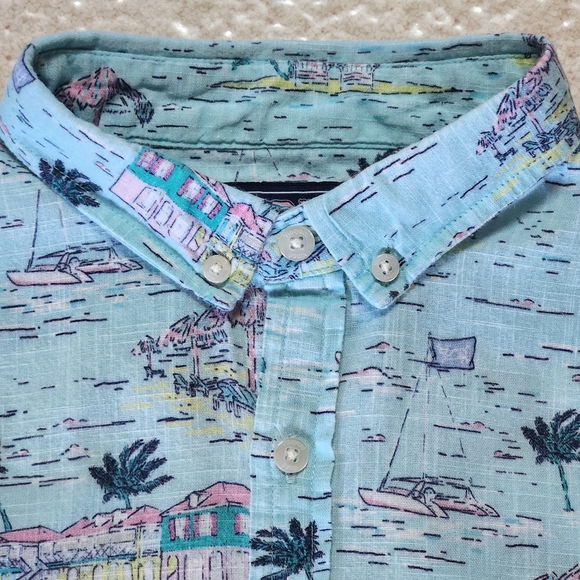 Vineyard Vines Island Scene Short Sleeve Whale Shirt Size L Color Light blue - Picture 3 of 9